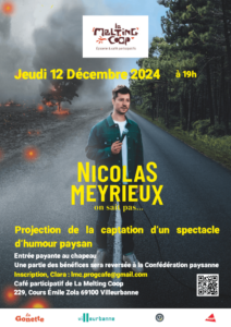 Projection du spectacle de Nicolas MEYRIEUX "On sait pas...". Jeudi 12 Décembre 2024 à 19h au Café de La Melting Coop à Villeurbanne